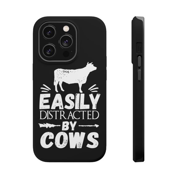 DistinctInk MagSafe Tough Case for Apple iPhone 14 Pro Max (6.7" Screen) - Easily Distracted By Cows - Raised Bezel Screen Guard