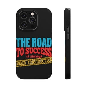 DistinctInk MagSafe Tough Case for Apple iPhone 14 Pro Max (6.7" Screen) - Road To Success Under Construction - Tempered Glass Back