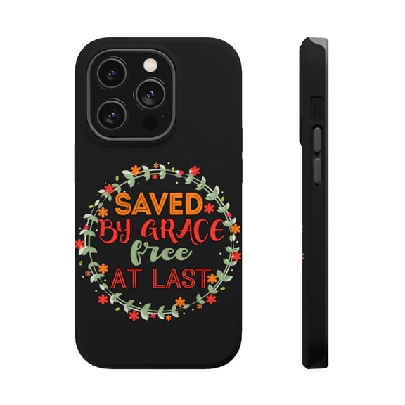 DistinctInk MagSafe Tough Case for Apple iPhone 14 Pro Max (6.7" Screen) - Saved By Grace Free At Last - Tempered Glass Back