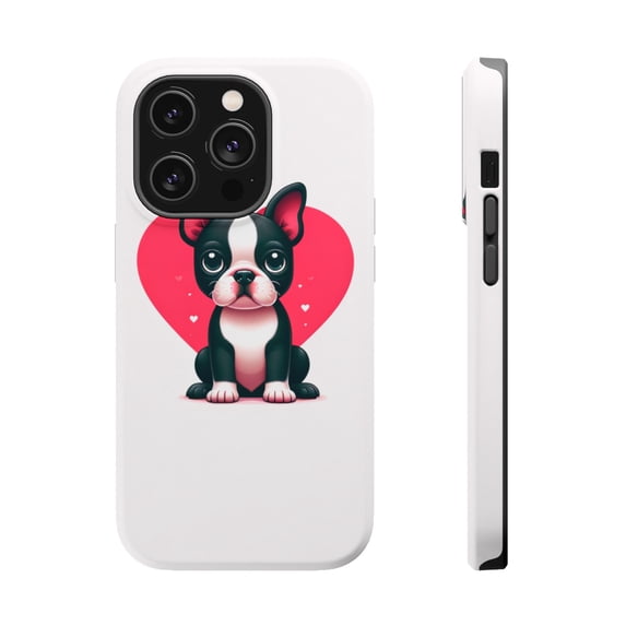 DistinctInk MagSafe Tough Case for Apple iPhone 14 Pro Max (6.7" Screen) - Valentine's Day Boston Terrier - Shockproof Protection