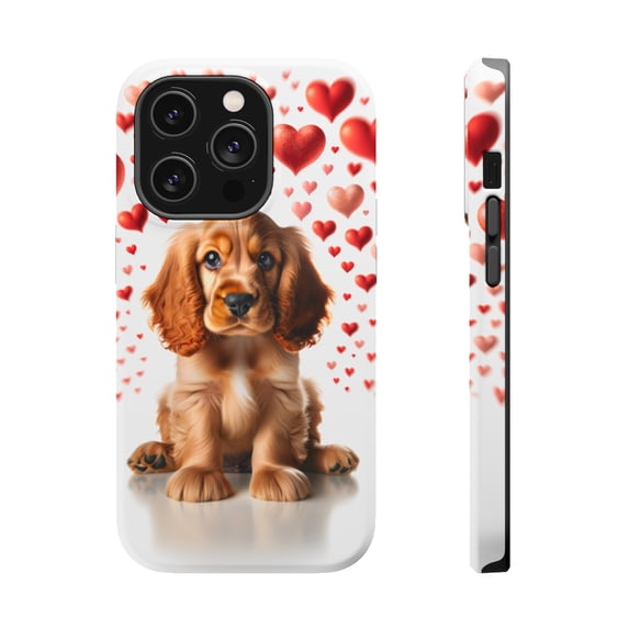 DistinctInk Tough Case for Apple iPhone 14 Pro MAX (6.7" Screen), Compatible with MagSafe Charging - Valentine's Day English Cocker Spaniel Puppy