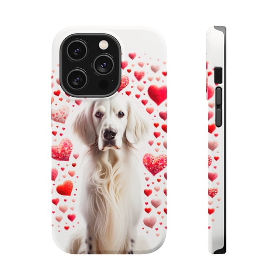 DistinctInk MagSafe Tough Case for Apple iPhone 14 Pro Max (6.7" Screen) - Valentine's Day English Setter - Slim Profile Design