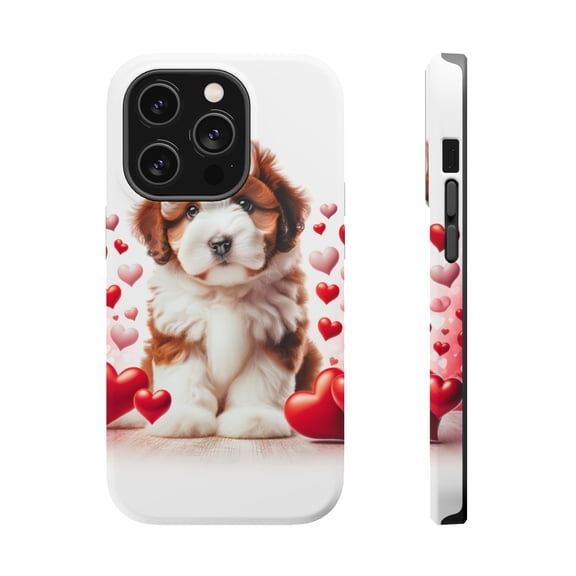 DistinctInk Tough Case for Apple iPhone 14 Pro MAX (6.7" Screen), Compatible with MagSafe Charging - Valentine's Day Lagotti Romagnoli Puppy