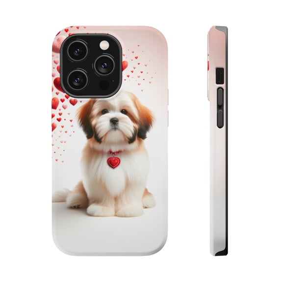 DistinctInk MagSafe Tough Case for Apple iPhone 14 Pro Max (6.7" Screen) - Valentine's Day Lhasa Apso - Raised Bezel Screen Guard