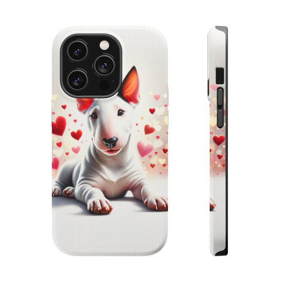 DistinctInk MagSafe Tough Case for Apple iPhone 14 Pro Max (6.7" Screen) - Valentine's Day Miniature Bull Terrier - Raised Bezel Screen Guard