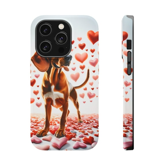DistinctInk MagSafe Tough Case for Apple iPhone 14 Pro Max (6.7" Screen) - Valentine's Day Redbone Coonhound - Tempered Glass Back
