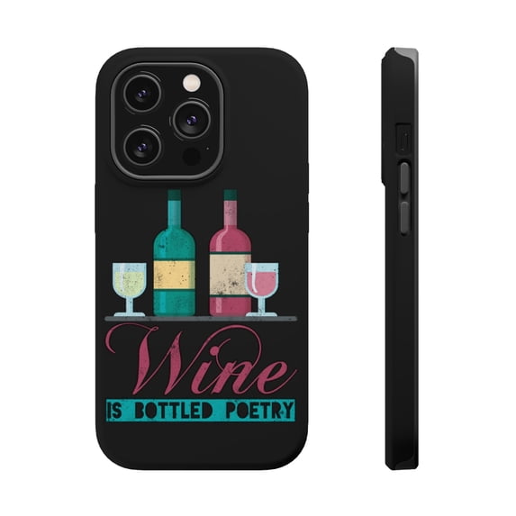 DistinctInk Tough Case for Apple iPhone 14 Pro MAX (6.7" Screen), Compatible with MagSafe Charging - Wine Bottled Poetry