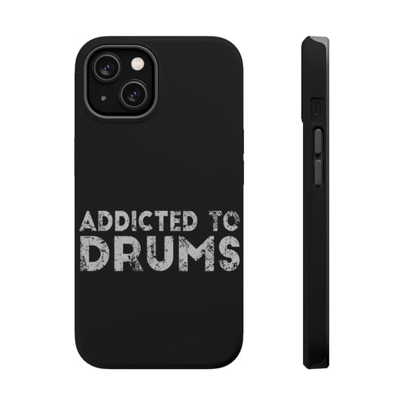 DistinctInk MagSafe Tough Case for Apple iPhone 15 (6.1" Screen) - Addicted to Drums - Shockproof Protection