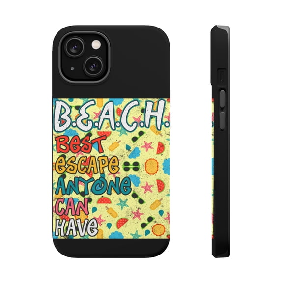 DistinctInk MagSafe Tough Case for Apple iPhone 15 (6.1" Screen) - BEACH Best Escape Anyone Can Have - Shockproof Protection