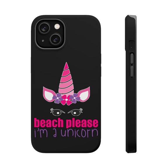 DistinctInk Tough Case for Apple iPhone 15 (6.1" Screen), Compatible with MagSafe Charging - Beach Please I'm a Unicorn