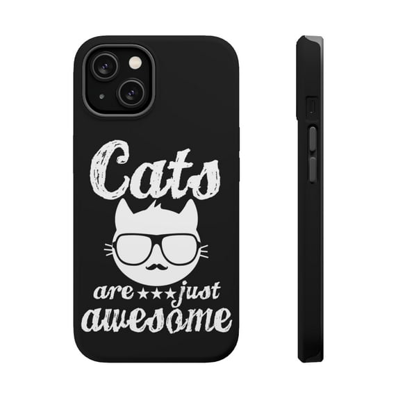 DistinctInk MagSafe Tough Case for Apple iPhone 15 (6.1" Screen) - Cats Are Just Awesome - Tempered Glass Back