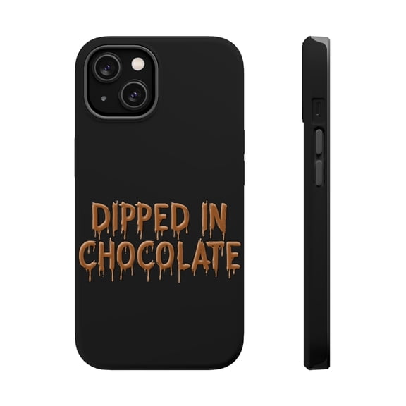 DistinctInk MagSafe Tough Case for Apple iPhone 15 (6.1" Screen) - Dipped in Chocolate - Tempered Glass Back