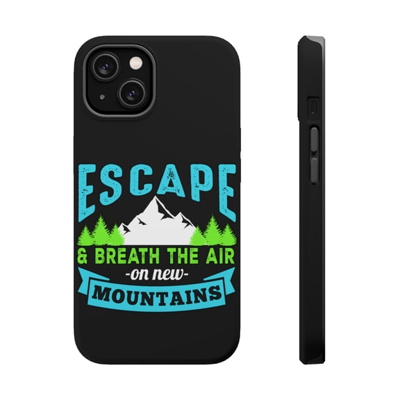 DistinctInk MagSafe Tough Case for Apple iPhone 15 (6.1" Screen) - Escape Breathe Air On Mountains - Tempered Glass Back