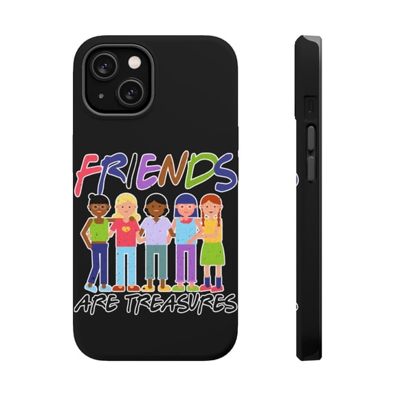 DistinctInk MagSafe Tough Case for Apple iPhone 15 (6.1" Screen) - Friends Are Treasures - Shockproof Protection