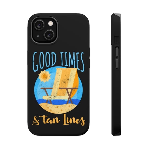 DistinctInk MagSafe Tough Case for Apple iPhone 15 (6.1" Screen) - Good Times And Tan Lines - Tempered Glass Back