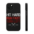 thumbnail image 1 of DistinctInk Tough Case for Apple iPhone 15 (6.1" Screen), Compatible with MagSafe Charging - Hit Hard Run Fast Turn Left Baseball, 1 of 6