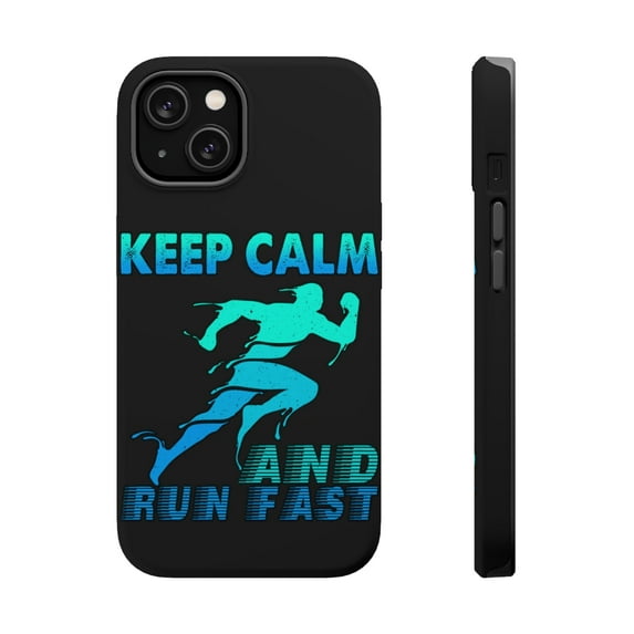 DistinctInk MagSafe Tough Case for Apple iPhone 15 (6.1" Screen) - Keep Calm Run Fast - Tempered Glass Back