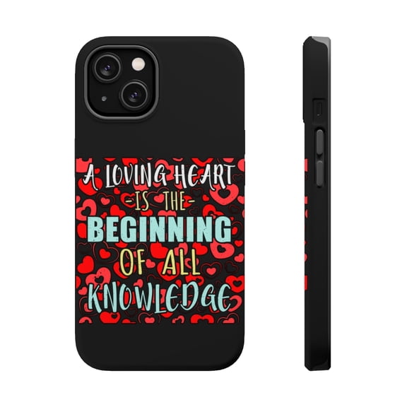 DistinctInk Tough Case for Apple iPhone 15 (6.1" Screen), Compatible with MagSafe Charging - Loving Heart Beginning Of Knowledge
