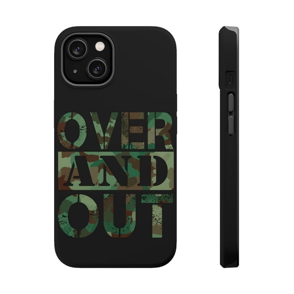 DistinctInk Tough Case for Apple iPhone 15 (6.1" Screen), Compatible with MagSafe Charging - Over And Out - Camo