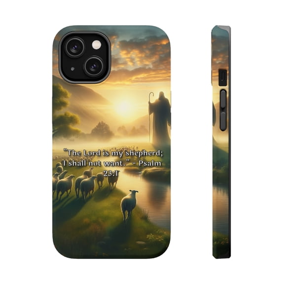 DistinctInk MagSafe Tough Case for Apple iPhone 15 (6.1" Screen) - The Lord, My Shepherd, Empowers Me - Slim Profile Design