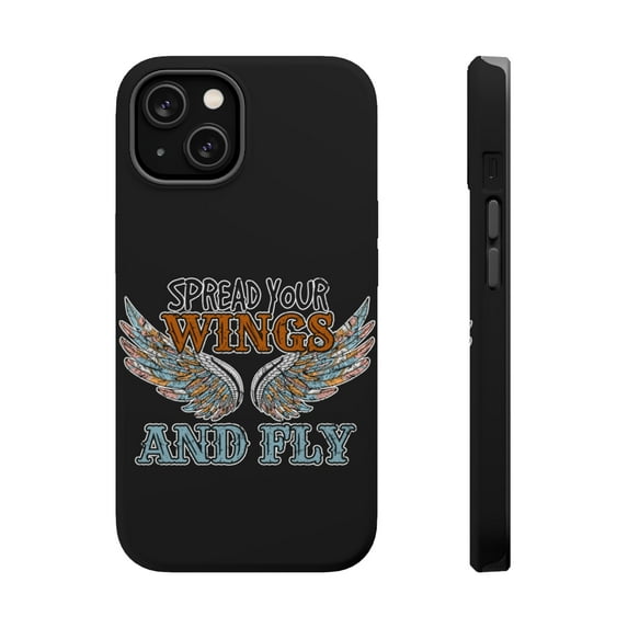 DistinctInk Tough Case for Apple iPhone 15 (6.1" Screen), Compatible with MagSafe Charging - Spead Your Wings And Fly