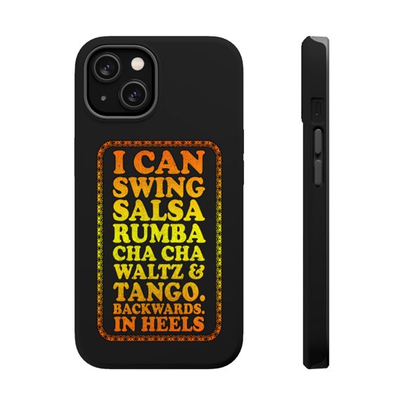 DistinctInk MagSafe Tough Case for Apple iPhone 15 (6.1" Screen) - Swing Salsa Rumba Cha Cha Waltz in Heels - Raised Bezel Screen Guard
