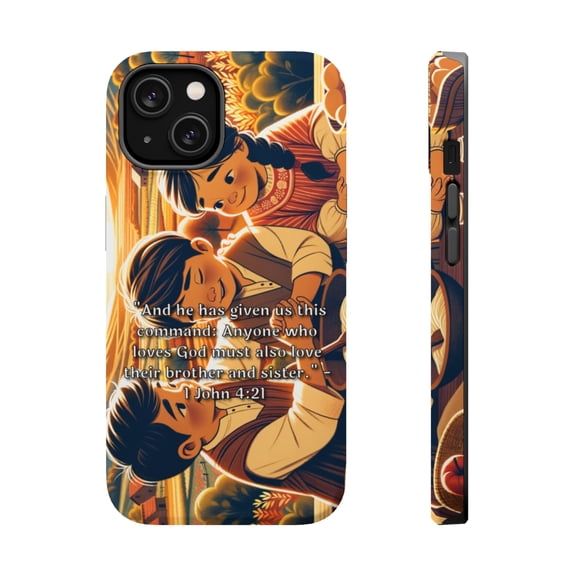 DistinctInk MagSafe Tough Case for Apple iPhone 15 (6.1" Screen) - The Command to Love: 1 John 4:21 - Slim Profile Design