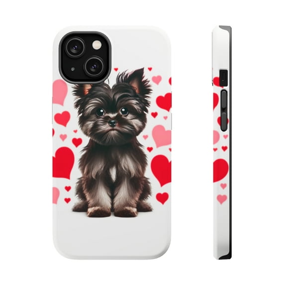DistinctInk MagSafe Tough Case for Apple iPhone 15 (6.1" Screen) - Valentine's Day Affenpinscher - Tempered Glass Back