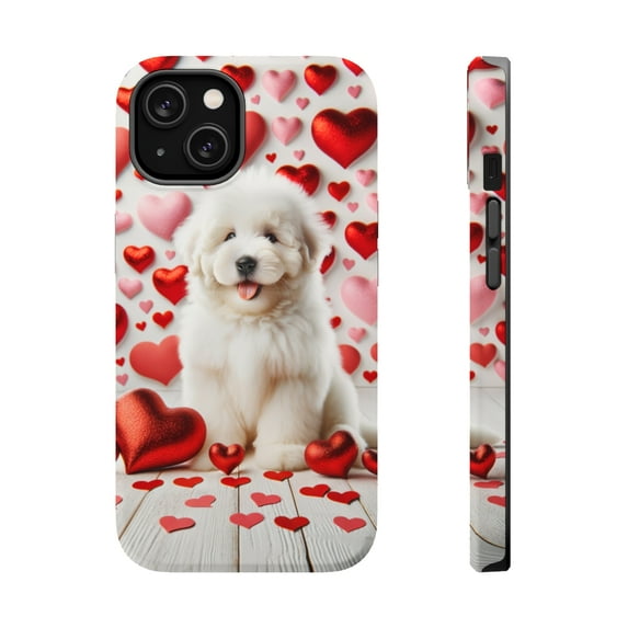DistinctInk MagSafe Tough Case for Apple iPhone 15 (6.1" Screen) - Valentine's Day Komondorok Puppy - Wireless Charging Compatible