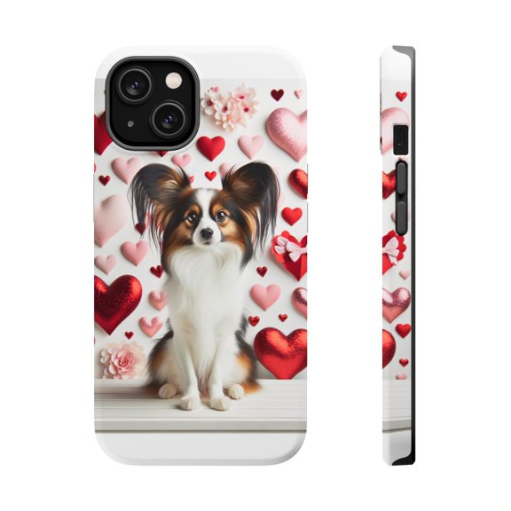DistinctInk MagSafe Tough Case for Apple iPhone 15 (6.1" Screen) - Valentine's Day Papillon - Tempered Glass Back