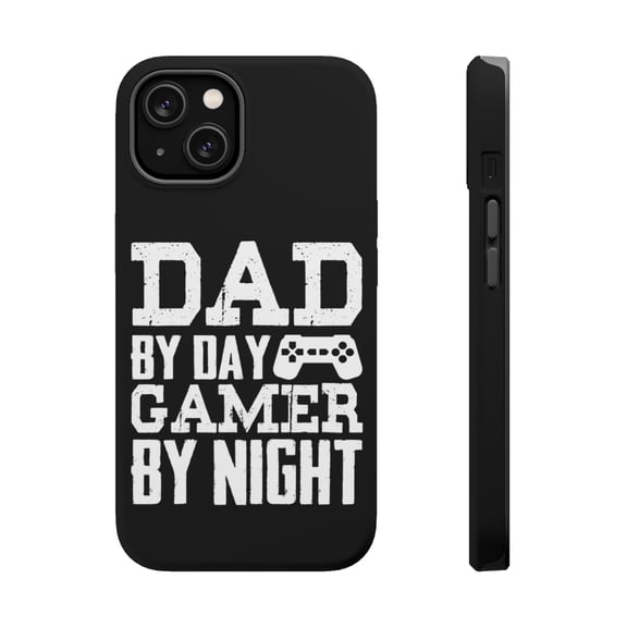 DistinctInk MagSafe Tough Case for Apple iPhone 15 Plus (6.7" Screen) - Dad By Day Gamer By Night - Raised Bezel Screen Guard