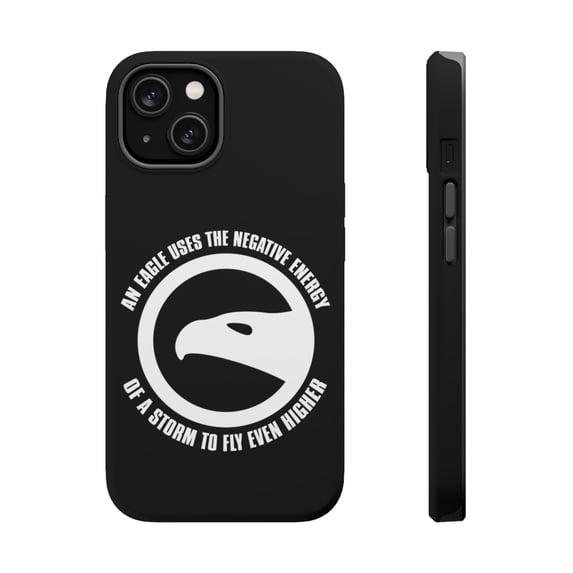 DistinctInk MagSafe Tough Case for Apple iPhone 15 Plus (6.7" Screen) - Eagle Uses Negative Energy to Fly Higher - Tempered Glass Back