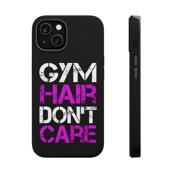 DistinctInk MagSafe Tough Case for Apple iPhone 15 Plus (6.7" Screen) - Gym Hair Don't Care - Raised Bezel Screen Guard