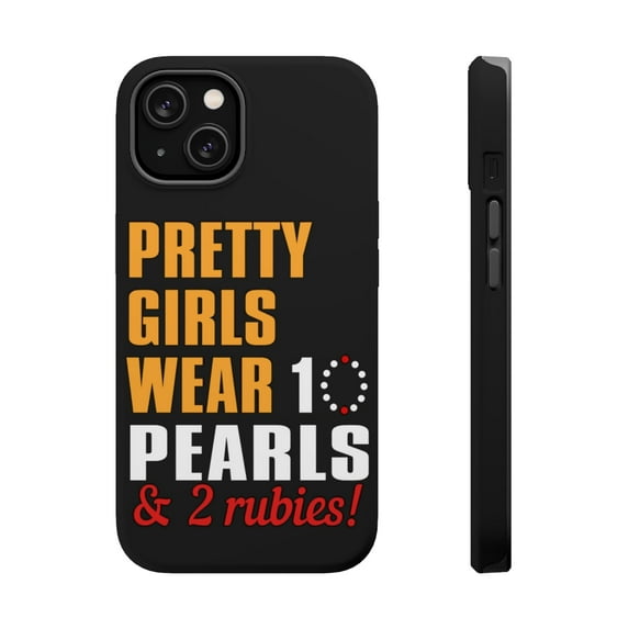 DistinctInk MagSafe Tough Case for Apple iPhone 15 Plus (6.7" Screen) - Pretty Girls Wear 10 Pearls 2 Rubies - Tempered Glass Back