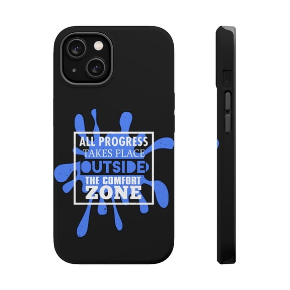 DistinctInk MagSafe Tough Case for Apple iPhone 15 Plus (6.7" Screen) - Progress Takes Place Outside Comfort Zone - Shockproof Protection