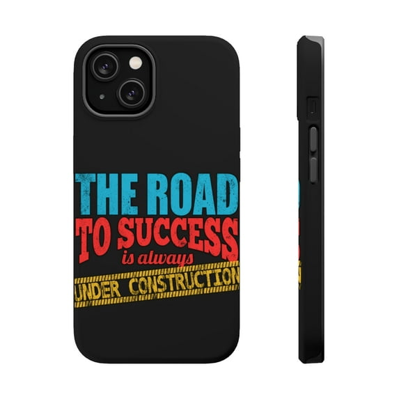 DistinctInk MagSafe Tough Case for Apple iPhone 15 Plus (6.7" Screen) - Road To Success Under Construction - Tempered Glass Back