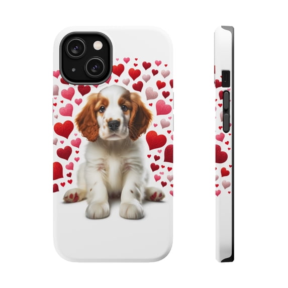 DistinctInk MagSafe Tough Case for Apple iPhone 15 Plus (6.7" Screen) - Valentine's Day Clumber Spaniel Puppy - Lightweight Grip