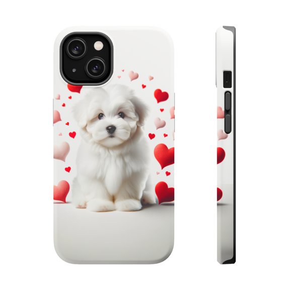 DistinctInk Tough Case for Apple iPhone 15 PLUS (6.7" Screen), Compatible with MagSafe Charging - Valentine's Day Coton de Tulear Puppy
