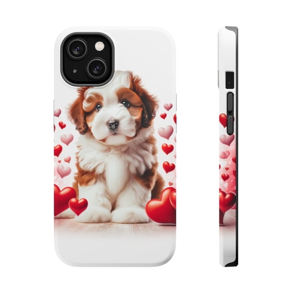 DistinctInk MagSafe Tough Case for Apple iPhone 15 Plus (6.7" Screen) - Valentine's Day Lagotti Romagnoli Puppy - Lightweight Grip