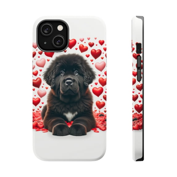 DistinctInk MagSafe Tough Case for Apple iPhone 15 Plus (6.7" Screen) - Valentine's Day Newfoundland Puppy - Shockproof Protection