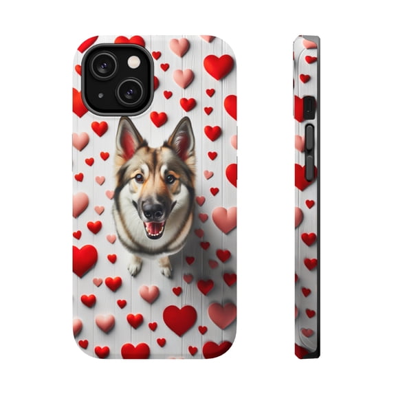 DistinctInk MagSafe Tough Case for Apple iPhone 15 Plus (6.7" Screen) - Valentine's Day Norwegian Elkhound - Wireless Charging Compatible