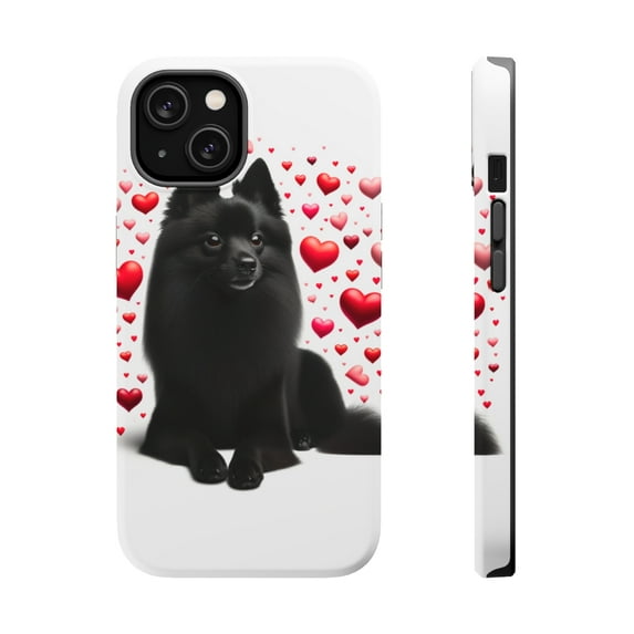 DistinctInk MagSafe Tough Case for Apple iPhone 15 Plus (6.7" Screen) - Valentine's Day Schipperke - Tempered Glass Back