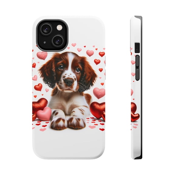 DistinctInk MagSafe Tough Case for Apple iPhone 15 Plus (6.7" Screen) - Valentine's Day Welsh Springer Spaniel Puppy - Lightweight Grip