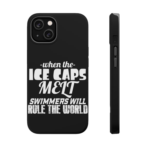 DistinctInk MagSafe Tough Case for Apple iPhone 15 Plus (6.7" Screen) - When Ice Caps Melt Swimmer Rule the World - Raised Bezel Screen Guard