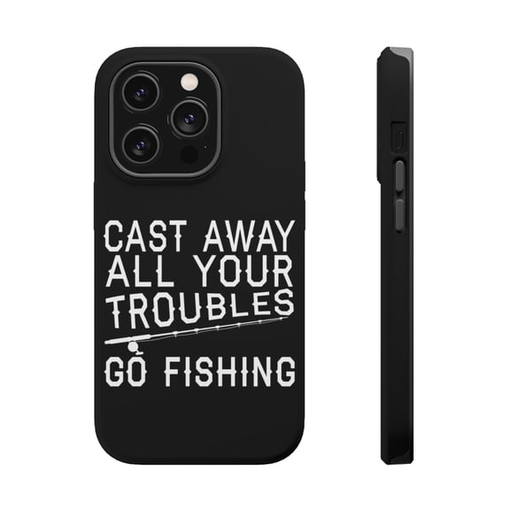 DistinctInk MagSafe Tough Case for Apple iPhone 15 Pro (6.1" Screen) - Cast Away All Your Troubles Go Fishing - Raised Bezel Screen Guard