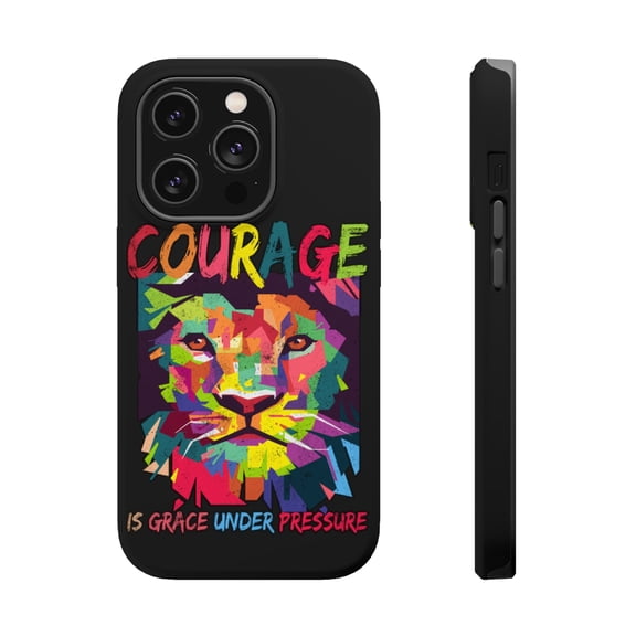 DistinctInk MagSafe Tough Case for Apple iPhone 15 Pro (6.1" Screen) - Courage Grace Under Pressure - Slim Profile Design