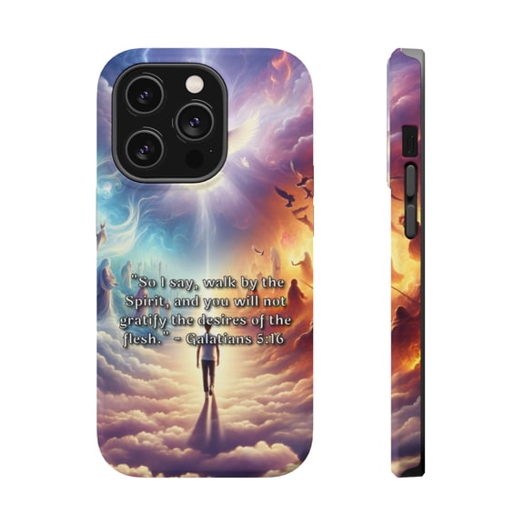 DistinctInk MagSafe Tough Case for Apple iPhone 15 Pro (6.1" Screen) - Walking by the Spirit's Guidance - Raised Bezel Screen Guard