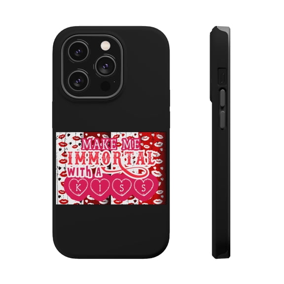 DistinctInk MagSafe Tough Case for Apple iPhone 15 Pro (6.1" Screen) - Make Me Immortal With Kiss - Tempered Glass Back