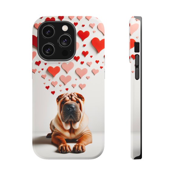 DistinctInk MagSafe Tough Case for Apple iPhone 15 Pro (6.1" Screen) - Valentine's Day Chinese Shar-Pei - Lightweight Grip