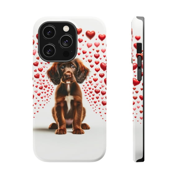 DistinctInk MagSafe Tough Case for Apple iPhone 15 Pro (6.1" Screen) - Valentine's Day Field Spaniel Puppy - Lightweight Grip